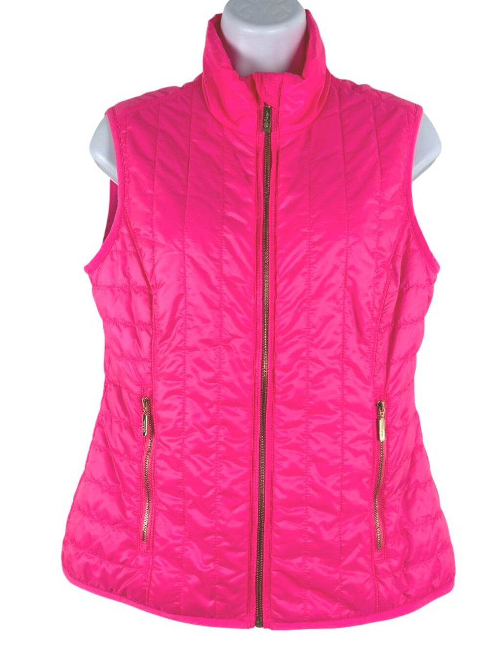 Lilly Pulitzer Skylar Puffer Vest Small Pink Quilted Full Zip Polyester CJ-2370